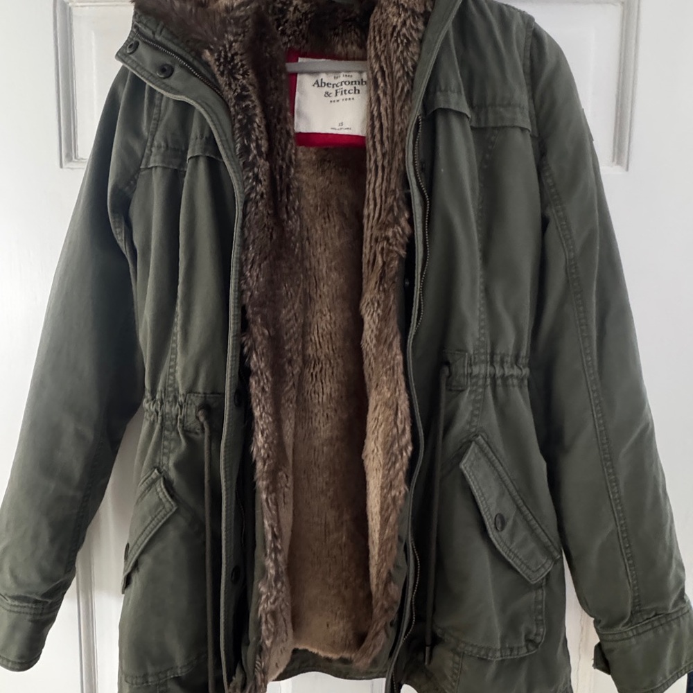 Abercrombie & Fitch Olive Jacket with Faux Fur